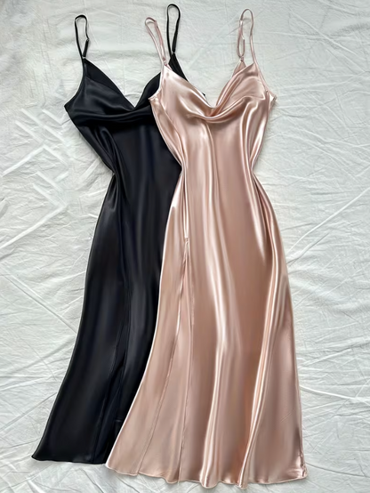 Satin Cowl-Neck Long Slip Nightgown
