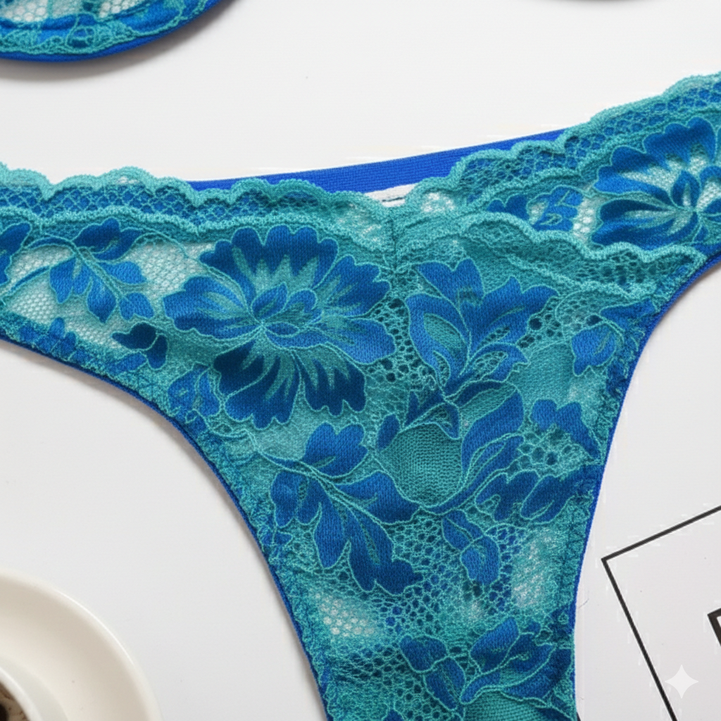 Teal Lace Spaghetti Strap Lingerie Set