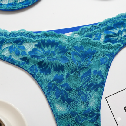 Teal Lace Spaghetti Strap Lingerie Set