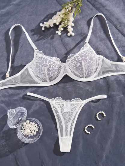 Ivory Bloom Embroidered Lingerie Set